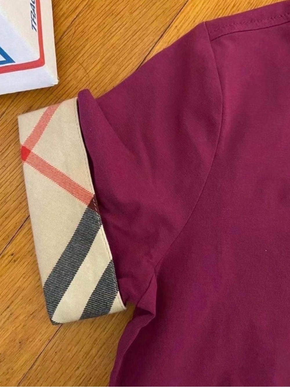 Burberry Brit T-shirt classic Burberry print cuff sleeve magenta pink / purple L - Picture 2 of 3